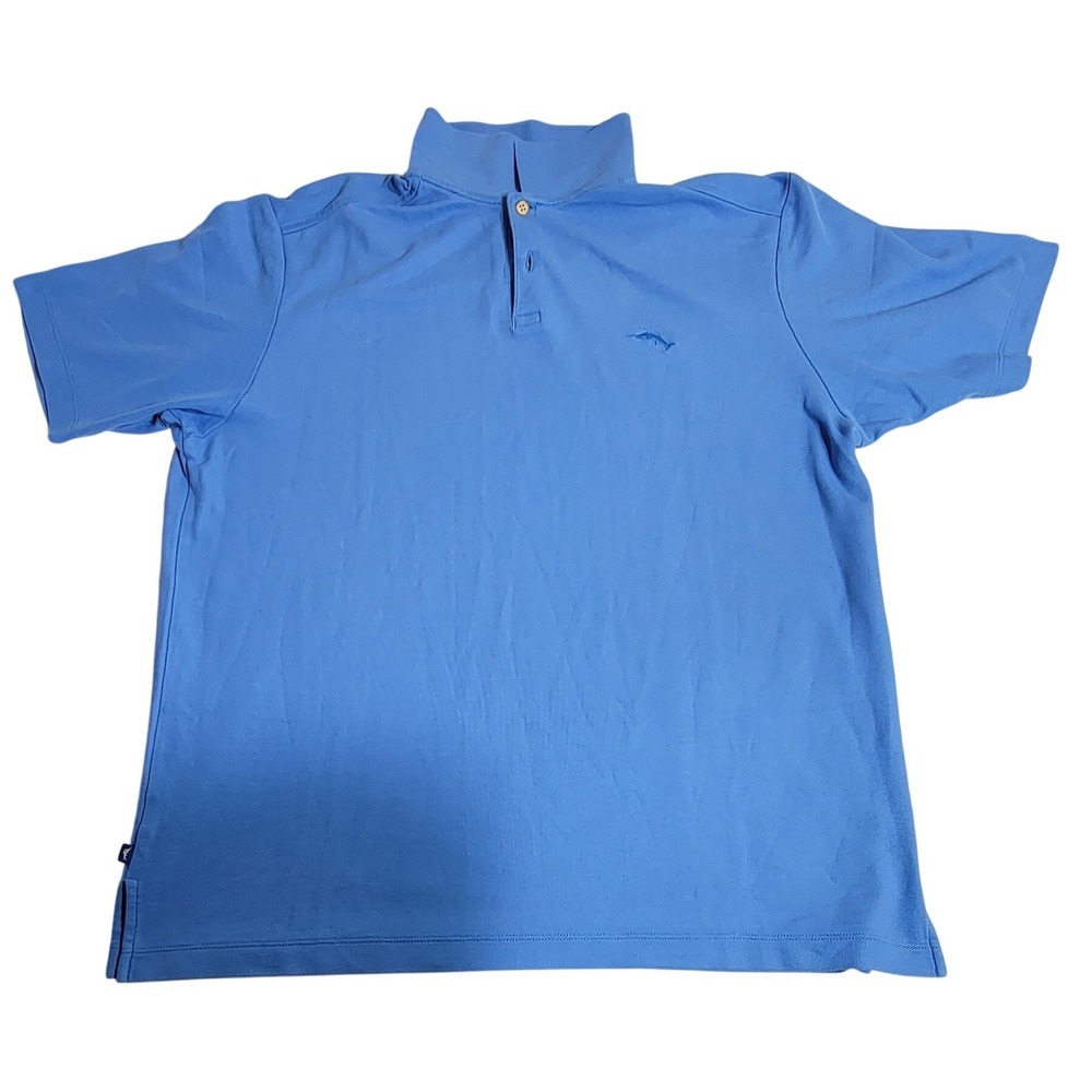 Tommy Bahama Mens Large Blue Pima Cotton Blend Short Sleeve Marlin Polo Shirt